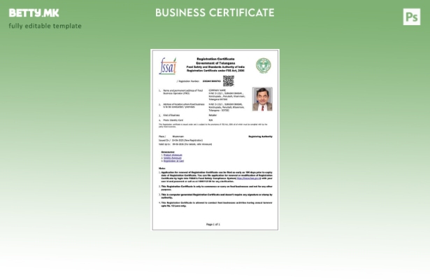 модерен стил Индија Телангана сертификат за регистрација на компанија Шаблон за 